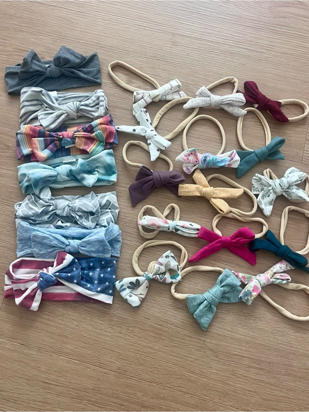 Lot of 23 Copper Pearl Bows and Headbands - Assorted colors and patterns